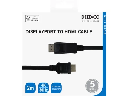 Deltaco DisplayPort - HDMI cable, 4K@30Hz 2m - Image 3
