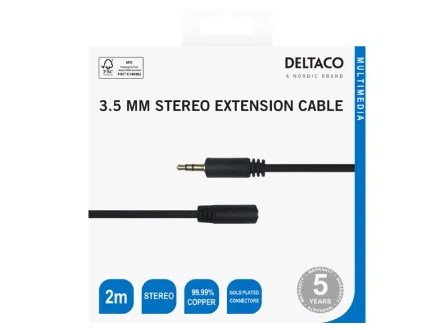 Deltaco Audio cable 3,5mm male-female 2m - Image 3